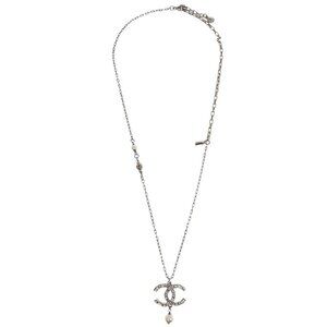 Chanel CC Chain Necklace Pendant Silver Artificial Pearl Rhinestone 12A 135789